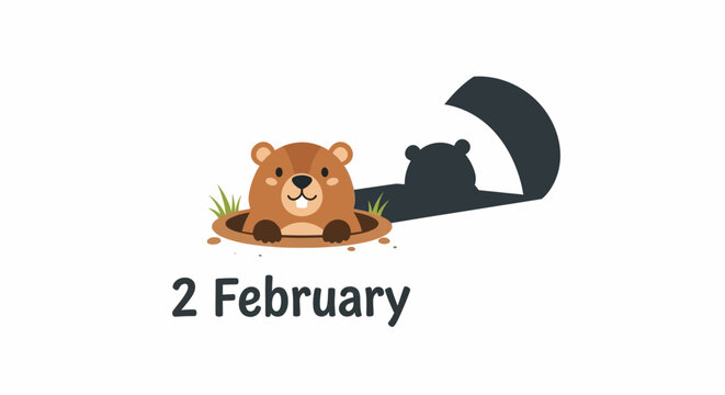 Cute Groundhog Day illustration with a groundhog and its shadow on February 2nd.