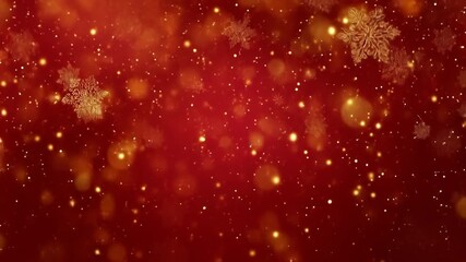 Red Christmas background with falling snowflakes and bokeh, loop - Powered by Adobe