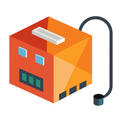 Orange isometric cube with black hose isolated on transparent background