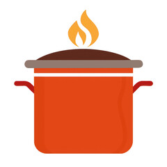 Orange cooking pot with flame isolated on transparent background