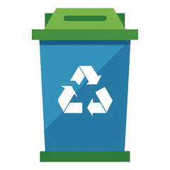 Blue recycling bin with green lid isolated on transparent background