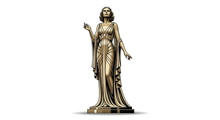 Elegant Art Deco Golden Female Statue on White Background.