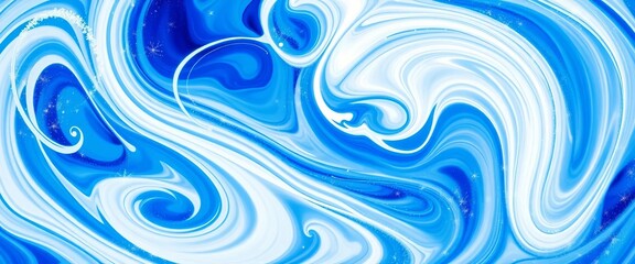 Swirling blue and white abstract forms evoke winter frost and festive spirit,  visual,  pattern