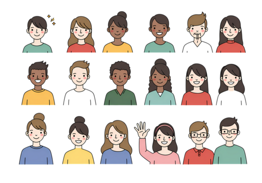 Diverse friendly people vector illustration set