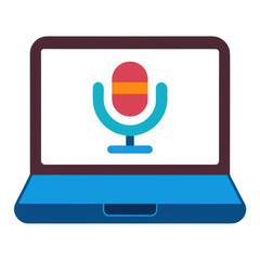Laptop with microphone icon isolated on transparent background