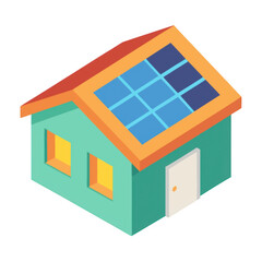 Green house with solar panels isolated on transparent background