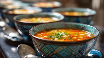 A modern geometric composition, soup in symmetrical layout