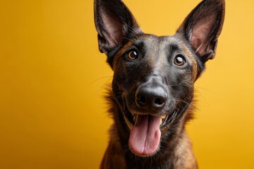Naklejka premium belgian malinois dog in front of soft yellow background
