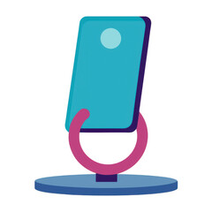 Turquoise smartphone on a pink and blue stand isolated on transparent background