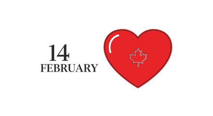 Valentines Day Celebration with February 14th Date and Heart.