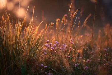 Golden Sunlight on Wildflowers and Grass.