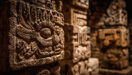 Ancient Mayan Carvings Detailed Close Up.
