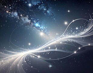 Abstract cosmic scene with flowing lines, stars, and celestial light