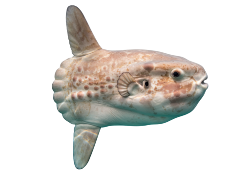Isolated Ocean Sunfish, a unique marine fish species, known for its distinct shape and size