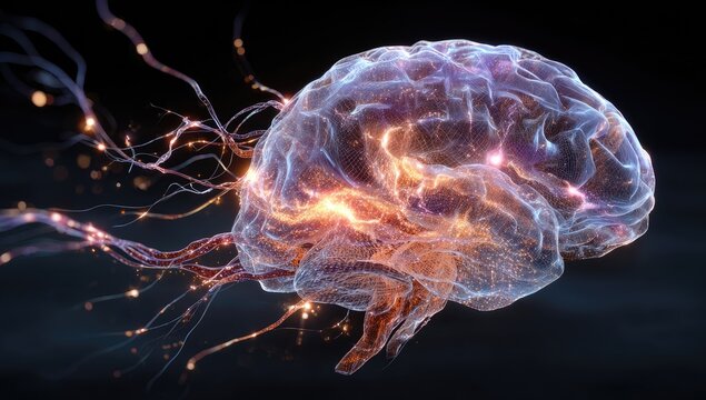 Human Brain Anatomy Visualized with Neural Pathways.