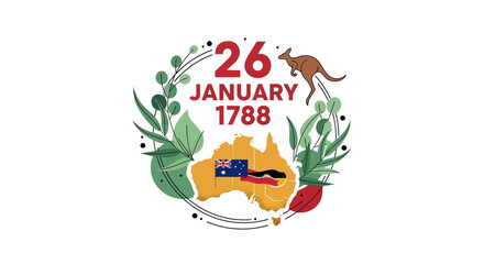 Australia Day 26 January 1788 Kangaroo Map Wreath.