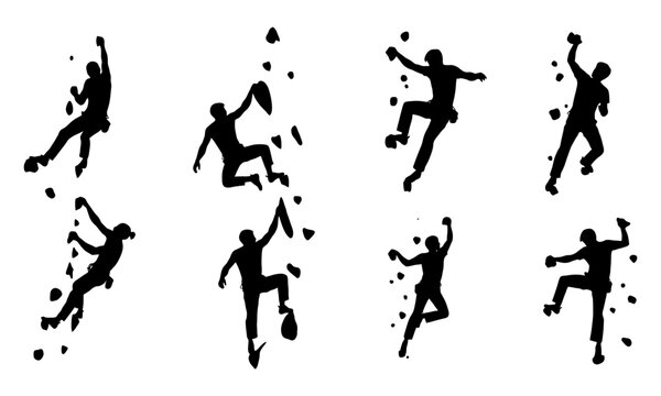 Silhouettes of climbers ascending a rock wall, demonstrating strength, agility, and determination. - Powered by Adobe