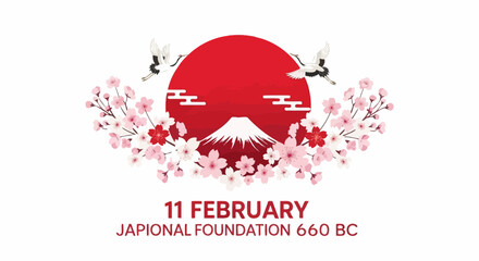 Japan National Foundation Day with Mount Fuji and Cherry Blossoms.