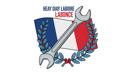 French Labor Day Celebration with Wrench and Flag Symbolism.