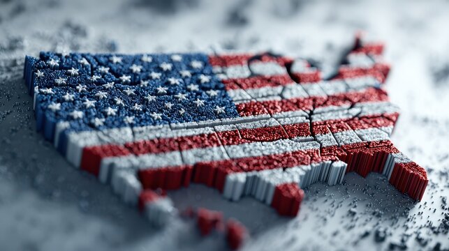 An artistic representation of the united states map with the american flag pattern, symbolizing patriotism and national identity