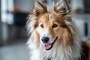shetland sheepdog over minimalist or empty room background
