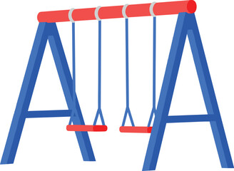 Colorful playground swing set illustration, double seat swings, outdoor kids play equipment, park recreation structure, fun children activity graphic design, vector art