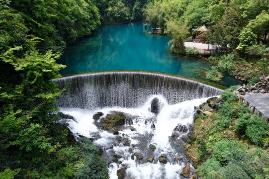 Aerial Summer View of Forest Stream in Guizhou Natural Setting