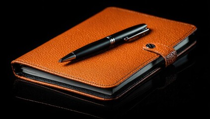 Orange Leather Journal with Pen.