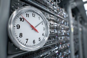 Network time protocol server with clock displaying precise time for synchronization in data center environment