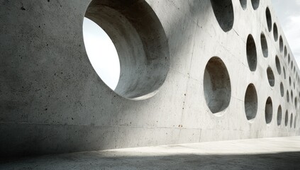 Modern Concrete Wall with Circular Openings.