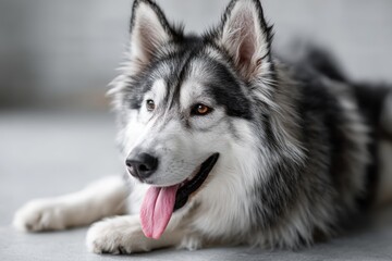 Fototapeta premium siberian husky isolated in empty modern loft background