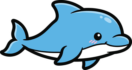 Cute cartoon dolphin illustration, adorable blue dolphin swimming, kawaii marine animal art for kids books, ocean learning and nursery design