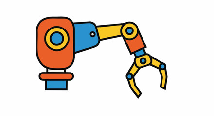Fototapeta premium A colorful illustration of an industrial robotic arm. Flat design vector icon for automation and manufacturing. Technology graphic isolated on a white background