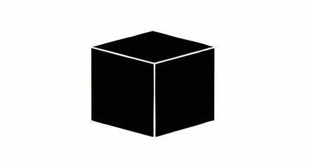 Minimalist black box icon. 3D geometric prism symbol. Simple flat vector illustration of a cuboid block isolated on a white background