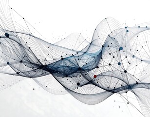 Abstract flowing design with interconnected dots and lines, on white