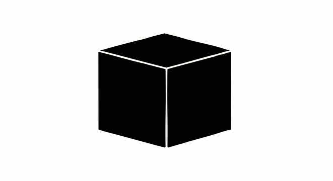 Minimalist black box icon. 3D geometric prism symbol. Simple flat vector illustration of a cuboid block isolated on a white background