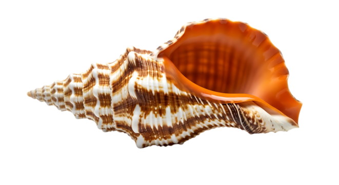 Detailed spiral seashell with orange interior isolated on transparent background - Powered by Adobe