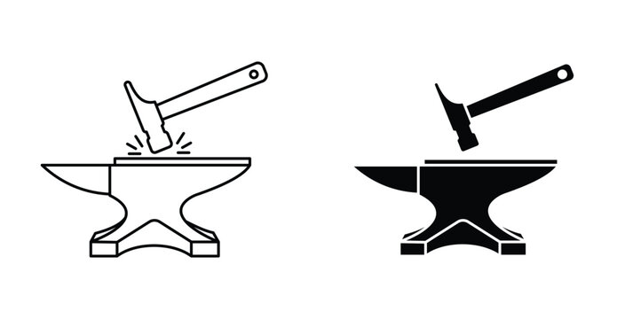 blacksmith icon anvil hammer metal work symbol in black and white