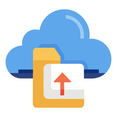 Cloud upload icon with folder and arrow isolated on transparent background