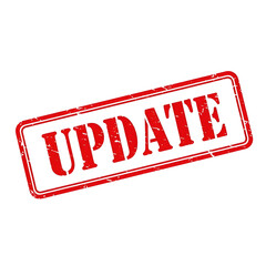 Red rubber stamp with the word update in bold letters isolated on transparent background