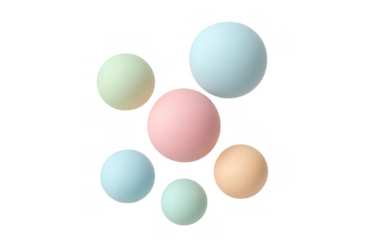 Pastel colored 3d spheres flowing, creating abstract geometric composition on transparent background