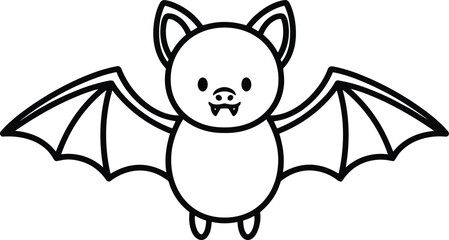 Cute kawaii bat outline, cartoon flying bat, Halloween animal character coloring page