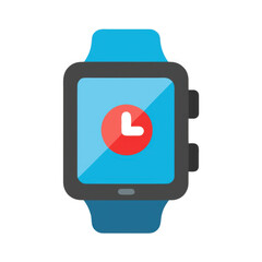 Blue smartwatch with red clock icon isolated on transparent background