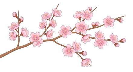 Naklejka premium Delicate pink cherry blossom branch in full bloom