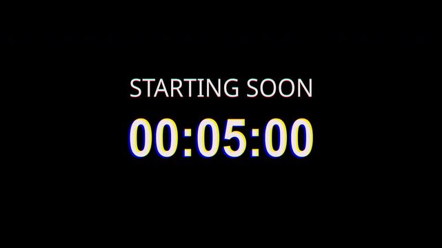 4k stock | 10 seconds countdown glitch on black background.