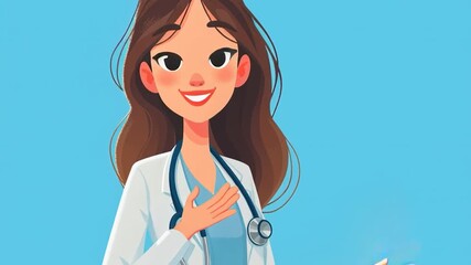 Illustration of a confident young female doctor standing with arms crossed on blue background