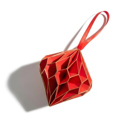 Red geometric origami ornament with gold edges