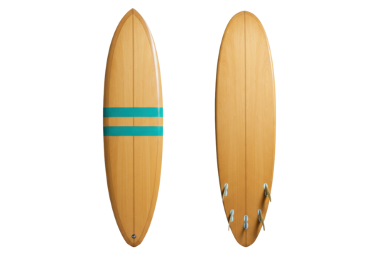Isolated surfboards, handcrafted from wood, studio shot for commercial use and product design