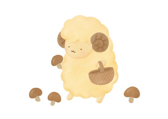ヒツジのきのこ狩りのイラスト