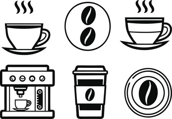 Coffee Shop Elements Illustration Set. Coffee Bar Outline Icons Collection. Cafe Accessories Vector Design. Coffee Tools and Decor Bundle. Coffeehouse Elements Line Art. Barista Equipment Vector Set